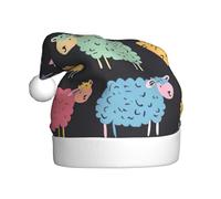 JEJEA Cute Colorful Sheep Cartoon Pattern Print Gorros De Navidad Para Adultos, Santa Hats For Funny, Novelty Christmas Hats, For Xmas Party
