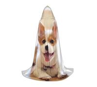 JEJEA Cute Corgi Print Halloween Cosplay Christmas Party Outfits Hooded Wizard Robe Halloween Cloak Medieval Renaissance