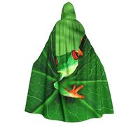 JEJEA Cute Frog print Halloween Hooded Cloak Cape Unisex for Cosplay, Christmas Party Favors Witchy Outfits