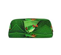 JEJEA Cute Frog Print Leather Pencil Case,Big Capacity Pencil Pouch Stationery Pen Bag,Versatile Makeup Bag