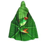 JEJEA Cute Frog Print Witch Wizard Hooded Cloak, Adult Halloween Party Cape, For Witch Vampire Cosplay Costume