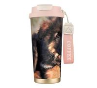 JEJEA Cute German Shepherd Puppy Print Stainless Steel Insulated Mugs, Double Wall Coffee Cups, Coffee Travel Mug for Home Office