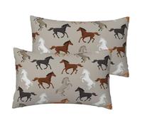 JEJEA Cute Horse Print Pillow Case 30x50cm, Set Of 2, Linen Throw Cushion Covers, Decorative Throw Pillow Covers