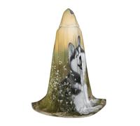 JEJEA Cute Husky Dogs Print Halloween Cosplay Christmas Party Outfits Hooded Wizard Robe Halloween Cloak Medieval Renaissance