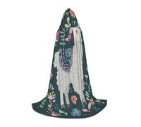 JEJEA Cute Llama Floral Print Halloween Cosplay Christmas Party Outfits Hooded Wizard Robe Halloween Cloak Medieval Renaissance