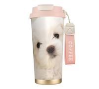 JEJEA Cute Maltese Puppy Print Stainless Steel Insulated Mugs, Double Wall Coffee Cups, Coffee Travel Mug for Home Office