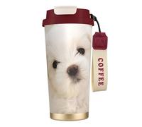 JEJEA Cute Maltese Puppy Print Stainless Steel Insulated Mugs, Double Wall Coffee Cups, Coffee Travel Mug for Home Office