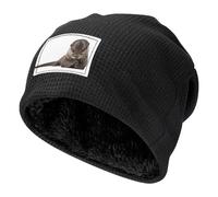 JEJEA Cute Otter Print Fleece Lined Skull Cap, Winter Knit Cuffed Beanie Hat Soft Warm Ski Hats Unisex Cold Weather Black
