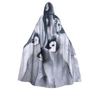 JEJEA Cute Penguin1 Print Witch Wizard Hooded Cloak, Adult Halloween Party Cape, For Witch Vampire Cosplay Costume