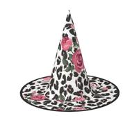 JEJEA Cute Pink Rose Mix Leopard Pattern Print Women'S Large Witch Hat Witch Hat Witches Hats Halloween Cosplay Party Accessory