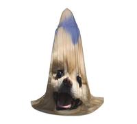 JEJEA Cute Pomeranian Print Halloween Cosplay Christmas Party Outfits Hooded Wizard Robe Halloween Cloak Medieval Renaissance