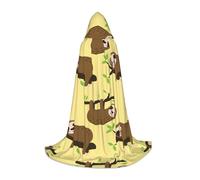 JEJEA Cute Sloths On Yellow Lemons Print Halloween Cosplay Christmas Party Outfits Hooded Wizard Robe Halloween Cloak Medieval Renaissance
