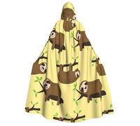 JEJEA Cute sloths on yellow lemons print Halloween Hooded Cloak Cape Unisex for Cosplay, Christmas Party Favors Witchy Outfits