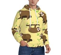 JEJEA Cute Sloths On Yellow Lemons Print Men'S Hooded Sweatshirt, Drawstring Hoodies Pullover, Long Sleeve Pullover, For Daily Wear