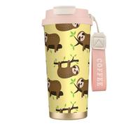 JEJEA Cute Sloths On Yellow Lemons Print Stainless Steel Insulated Mugs, Double Wall Coffee Cups, Coffee Travel Mug for Home Office