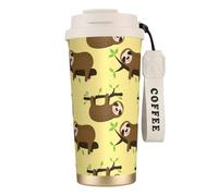 JEJEA Cute Sloths On Yellow Lemons Print Stainless Steel Insulated Mugs, Double Wall Coffee Cups, Coffee Travel Mug for Home Office