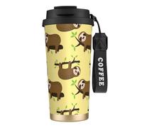 JEJEA Cute Sloths On Yellow Lemons Print Stainless Steel Insulated Mugs, Double Wall Coffee Cups, Coffee Travel Mug for Home Office
