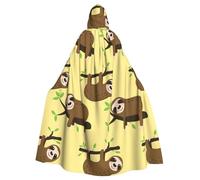 JEJEA Cute Sloths On Yellow Lemons Print Witch Wizard Hooded Cloak, Adult Halloween Party Cape, For Witch Vampire Cosplay Costume