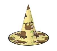 JEJEA Cute Sloths On Yellow Lemons Print Women'S Large Witch Hat Witch Hat Witches Hats Halloween Cosplay Party Accessory