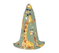 JEJEA Cute Wild Cartoon Giraffes Print Halloween Cosplay Christmas Party Outfits Hooded Wizard Robe Halloween Cloak Medieval Renaissance