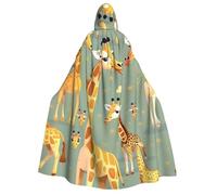 JEJEA Cute Wild Cartoon Giraffes print Halloween Hooded Cloak Cape Unisex for Cosplay, Christmas Party Favors Witchy Outfits