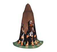 JEJEA Dachshund Weiner Dog Print Halloween Cosplay Christmas Party Outfits Hooded Wizard Robe Halloween Cloak Medieval Renaissance