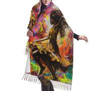 JEJEA Dance With Music Print Print Faux Cashmere Fringe Shawl - Warm Winter Scarf For Women, Soft Cozy Wrap For Cold Weather