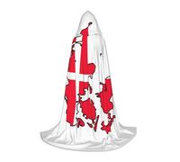 JEJEA Danish Flag Map Print Halloween Cosplay Christmas Party Outfits Hooded Wizard Robe Halloween Cloak Medieval Renaissance