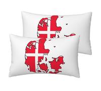 JEJEA Danish Flag Map Print Pillow Case 30x50cm, Set Of 2, Linen Throw Cushion Covers, Decorative Throw Pillow Covers