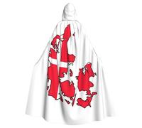 JEJEA Danish Flag Map Print Witch Wizard Hooded Cloak, Adult Halloween Party Cape, For Witch Vampire Cosplay Costume