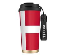 JEJEA Danish Flag Print Stainless Steel Insulated Mugs, Double Wall Coffee Cups, Coffee Travel Mug for Home Office