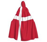 JEJEA Danish Flag Print Witch Wizard Hooded Cloak, Adult Halloween Party Cape, For Witch Vampire Cosplay Costume