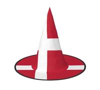 JEJEA Danish Flag Print Women'S Large Witch Hat Witch Hat Witches Hats Halloween Cosplay Party Accessory