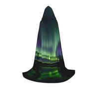 JEJEA Dark Northern Lights Print Halloween Cosplay Christmas Party Outfits Hooded Wizard Robe Halloween Cloak Medieval Renaissance