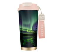 JEJEA Dark Northern Lights Print Stainless Steel Insulated Mugs, Double Wall Coffee Cups, Coffee Travel Mug for Home Office