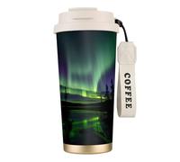 JEJEA Dark Northern Lights Print Stainless Steel Insulated Mugs, Double Wall Coffee Cups, Coffee Travel Mug for Home Office