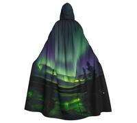 JEJEA Dark Northern Lights Print Witch Wizard Hooded Cloak, Adult Halloween Party Cape, For Witch Vampire Cosplay Costume