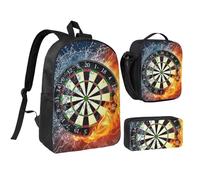JEJEA Dart Board print Backpack with Lunch Box Pecnil Case Set 3 in 1,BookBags Lunchbag Pencil Bag 17inch for Travel