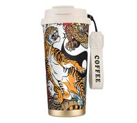 JEJEA Dragon and Tiger Print Stainless Steel Insulated Mugs, Double Wall Coffee Cups, Coffee Travel Mug for Home Office