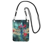 JEJEA Dragonfly On The Flower Print Crossbody Phone Bag For Women Men, Adjustable Strap Phone Purse, For Travel Shopping