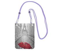 JEJEA Eiffel Tower Paris Street Red Umbrella Print Crossbody Phone Bag For Women Men, Adjustable Strap Phone Purse, For Travel Shopping