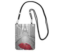 JEJEA Eiffel Tower Paris Street Red Umbrella Print Crossbody Phone Bag For Women Men, Adjustable Strap Phone Purse, For Travel Shopping