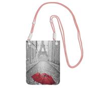 JEJEA Eiffel Tower Paris Street Red Umbrella Print Crossbody Phone Bag For Women Men, Adjustable Strap Phone Purse, For Travel Shopping
