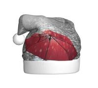 JEJEA Eiffel Tower Paris Street Red Umbrella Print Gorros De Navidad Para Adultos, Santa Hats For Funny, Novelty Christmas Hats, For Xmas Party
