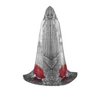 JEJEA Eiffel Tower Paris Street Red Umbrella Print Halloween Cosplay Christmas Party Outfits Hooded Wizard Robe Halloween Cloak Medieval Renaissance