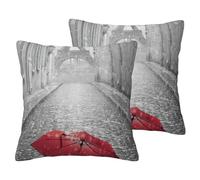JEJEA Eiffel Tower Paris Street Red Umbrella Print Imitation Linen Pillowcase-2 Sets, Decorative Throw Pillow Covers For Living Room Bed Sofa