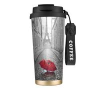 JEJEA Eiffel Tower Paris Street Red Umbrella Print Stainless Steel Insulated Mugs, Double Wall Coffee Cups, Coffee Travel Mug for Home Office