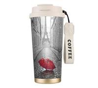 JEJEA Eiffel Tower Paris Street Red Umbrella Print Stainless Steel Insulated Mugs, Double Wall Coffee Cups, Coffee Travel Mug for Home Office