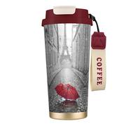 JEJEA Eiffel Tower Paris Street Red Umbrella Print Stainless Steel Insulated Mugs, Double Wall Coffee Cups, Coffee Travel Mug for Home Office