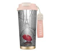 JEJEA Eiffel Tower Paris Street Red Umbrella Print Stainless Steel Insulated Mugs, Double Wall Coffee Cups, Coffee Travel Mug for Home Office